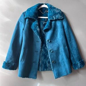 Stylish Teal Faux Fur Lined Coat